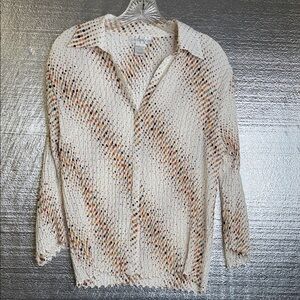 90s Women's White Button-Down Shirt with Multicolor Dots